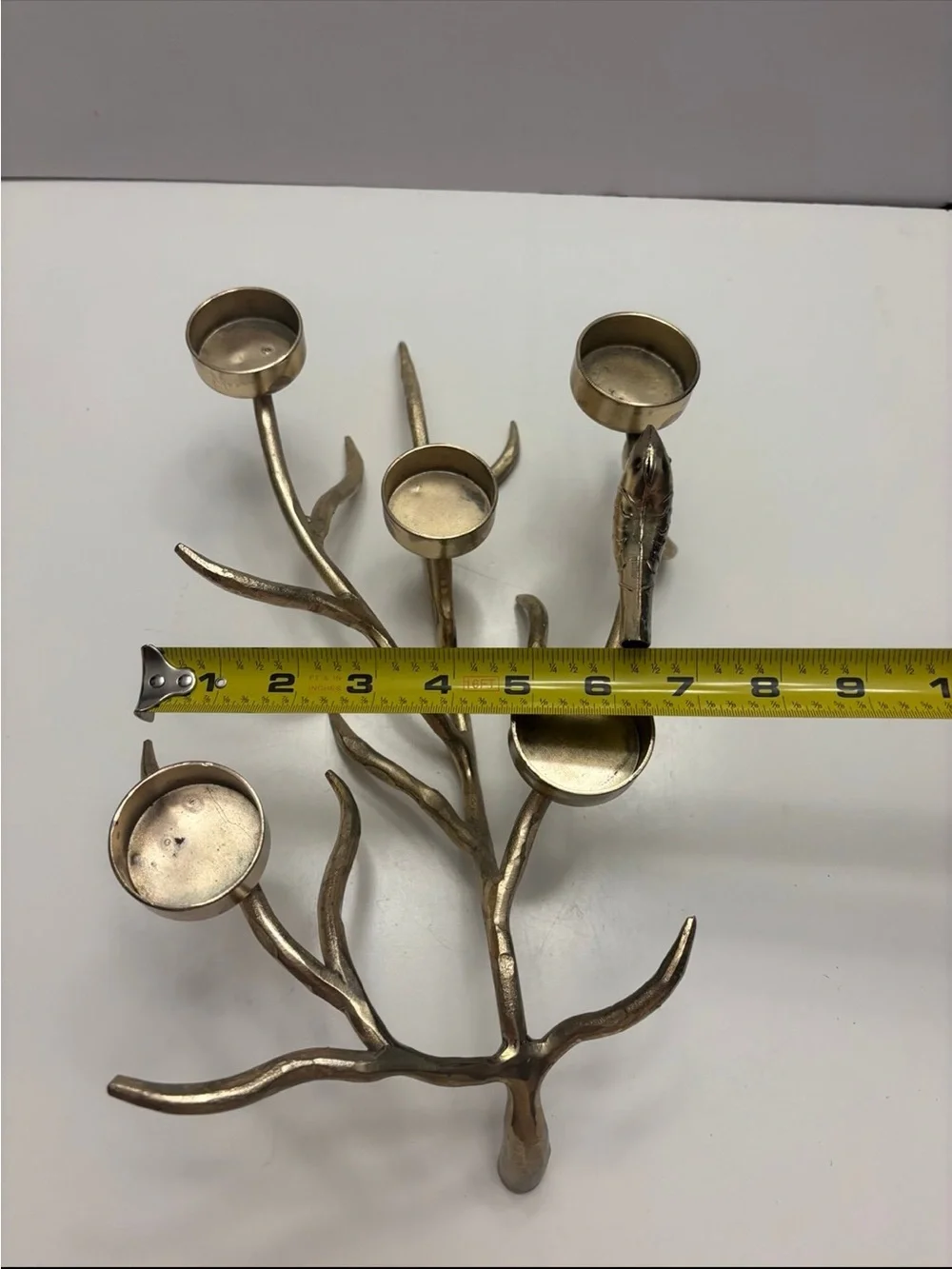 Vintage gold, color, bird and branch five votive candle holder decor